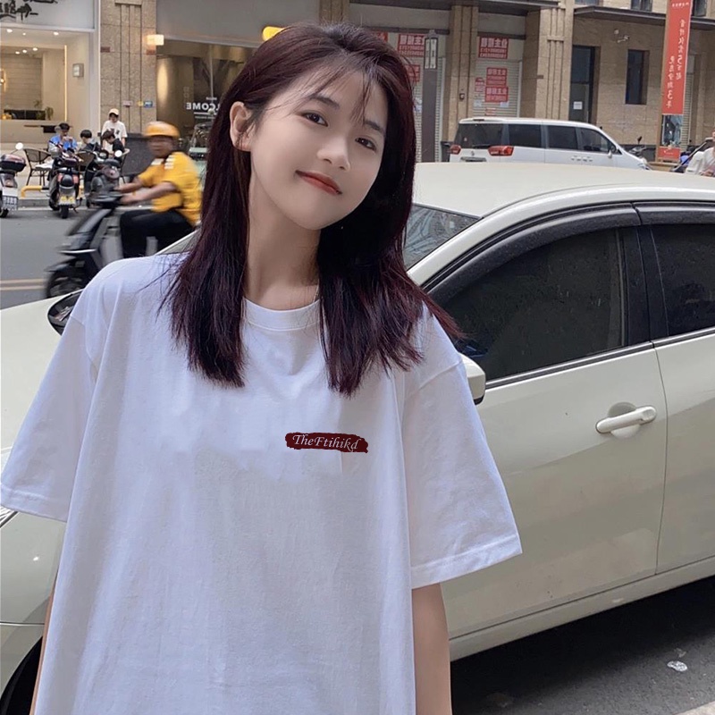 Áo thun Xiaozhainv ngắn tay cổ tròn dáng rộng in họa tiết cá tính cho nữ