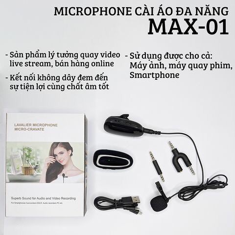 Micro thu âm đa năng bluetooth cài áo chuyên nghiệp MAX-01 dành cho youtuber , vlog, bán hàng live stream