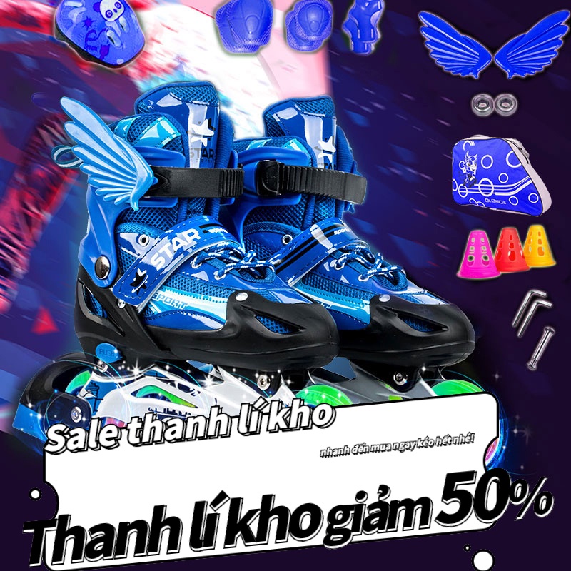 giày trượt pa tanh trẻ em 1 hàng bánh đơn , nháy size M-L, giày pa tanh thời tranh cánh thiên thầ nhấp