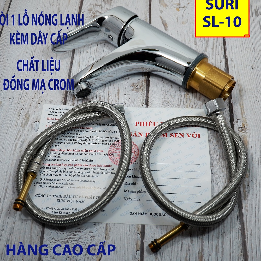 Vòi chậu rửa mặt 1 chân nóng lạnh SL10 hàng hãng Việt Nam b.h 3 năm, vòi lavabo 1 lỗ  thân đồng cao cấp