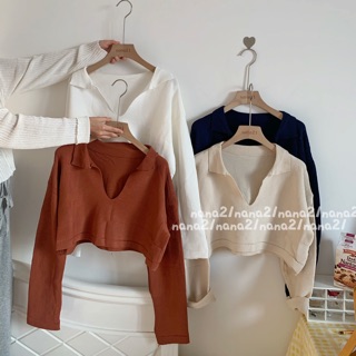 Áo len croptop cổ V