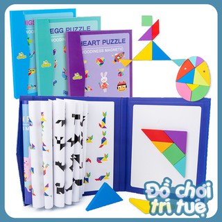 Đồ chơi trí tuệ Sách Tangram xếp hình gỗ từ tính lắp ghép các khối tạo hình cho trẻ tư duy sáng tạo