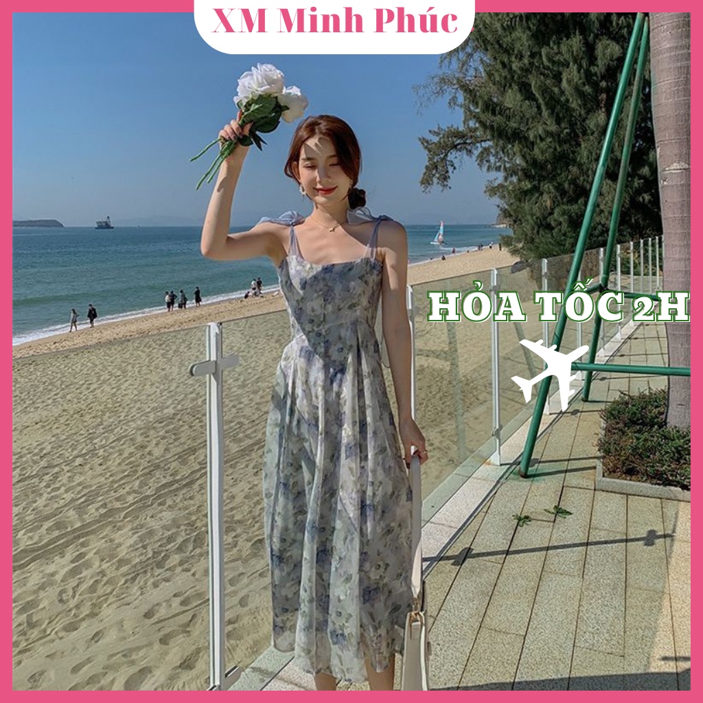Đâm Maxi Voan Hoa 2 Dây Thiết Kế Dáng Xòe Nơ Vai Ôm Body Tiểu Thư Dự Tiệc Sang Chảnh Thời Trang Váy Nữ