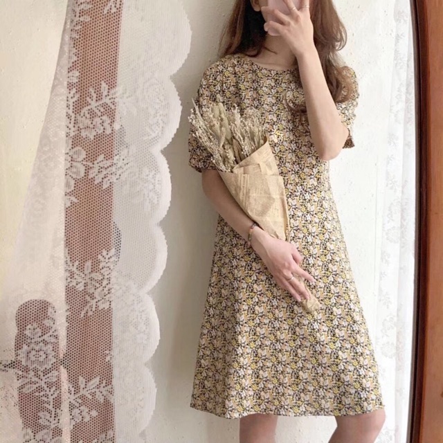 Váy hoa nhí vintage ngắn tay sắc màu🌸 VKE7012 Hàng Quảng Châu | BigBuy360 - bigbuy360.vn