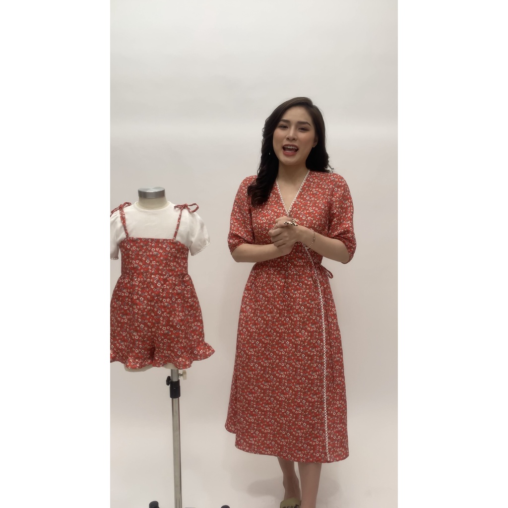 Đầm Hoa Đỏ Mẹ Và Bé Cao Cấp 3 Đậu Đậu-SB37