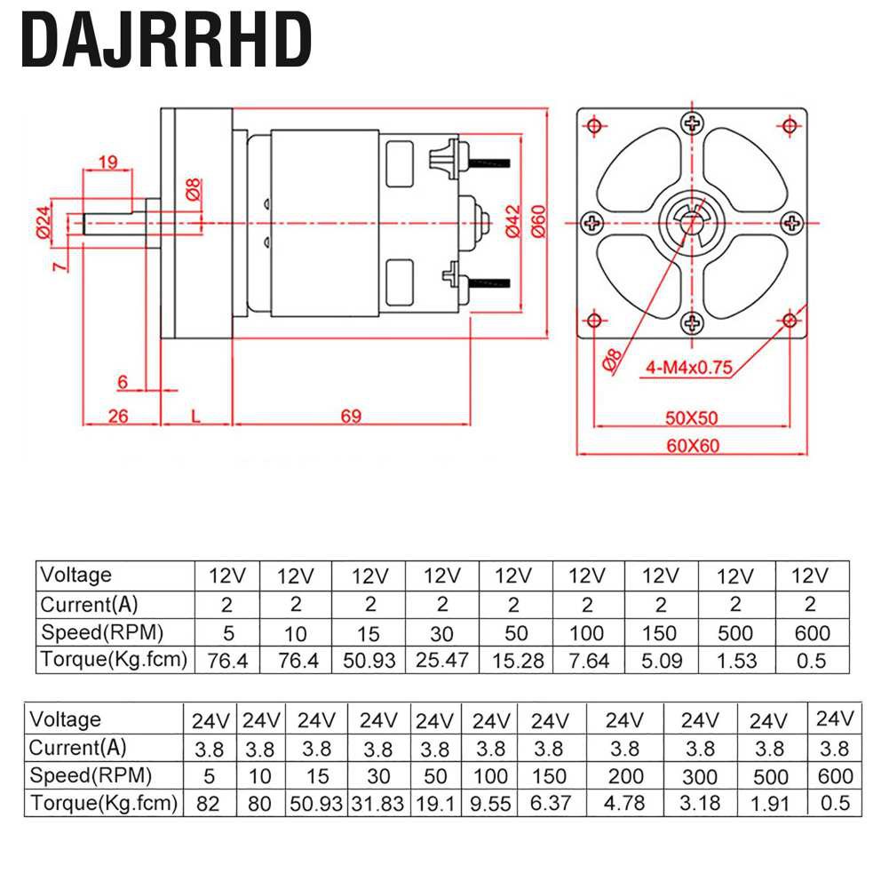 Dajrrhd DC12V/24V 35W Micro DC Metal Gear Motor Speed Adjustable CW/CCW