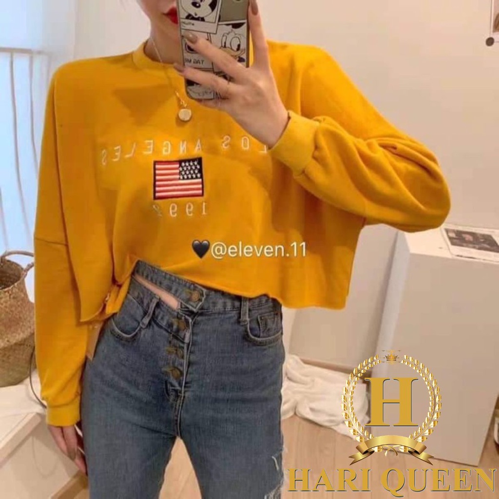 Áo croptop cờ Mỹ Los Angeles dài tay DTR0919