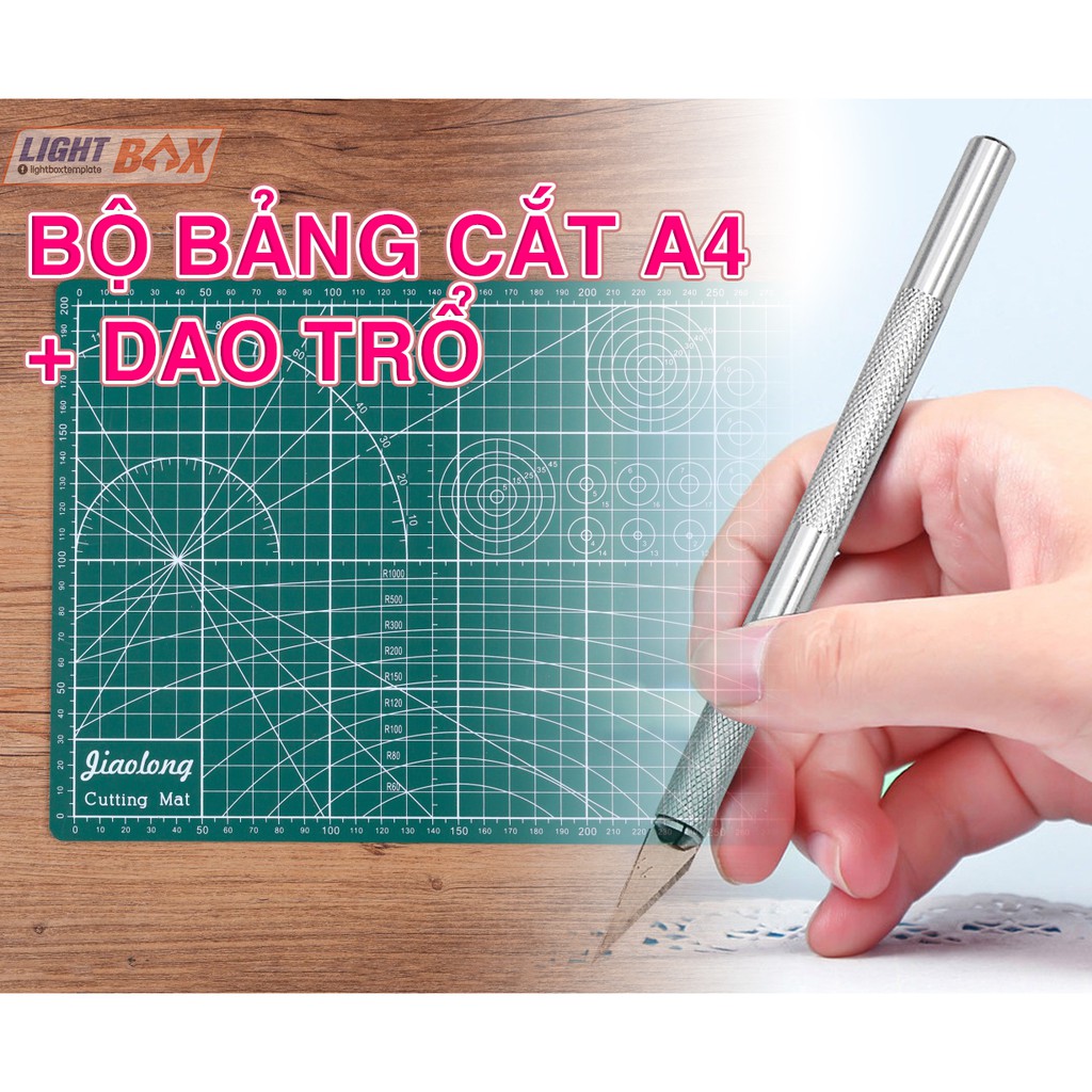 Bộ bảng lót cắt giấy A4 (Cutting mat) + Dao trổ giấy cán tròn (Tặng kèm 6 lưỡi dao)