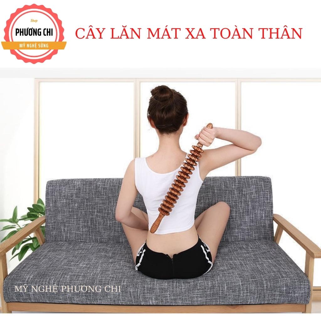 Cây lăn massage toàn thân 9 bánh gai đa năng làm từ gỗ thơm tự nhiên | Mỹ nghệ phương chi