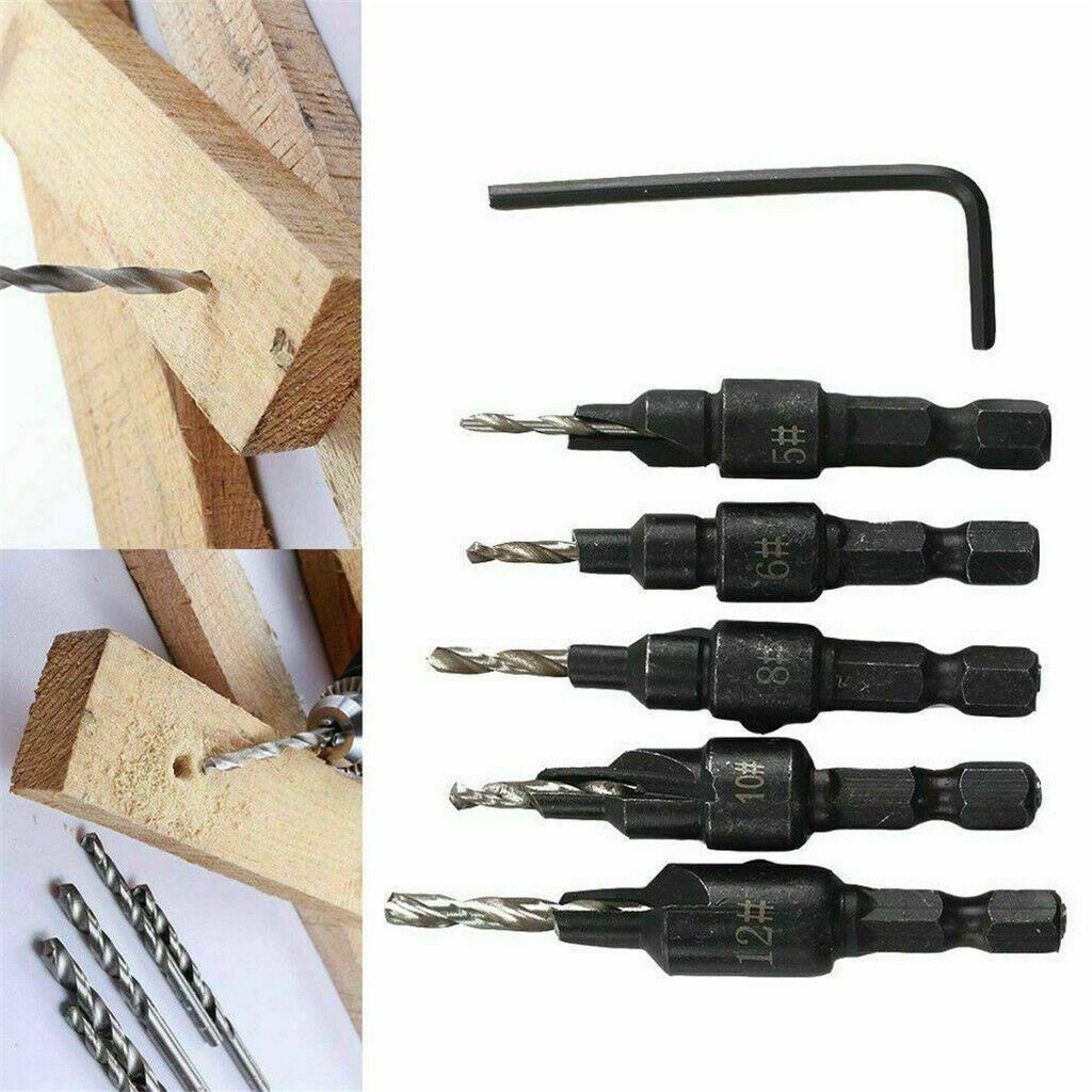 JONYE Bộ 5 Mũi Khoan Lỗ Lục Giác 1 / 4 &quot;Màu Đen Có Thể Điều Chỉnh