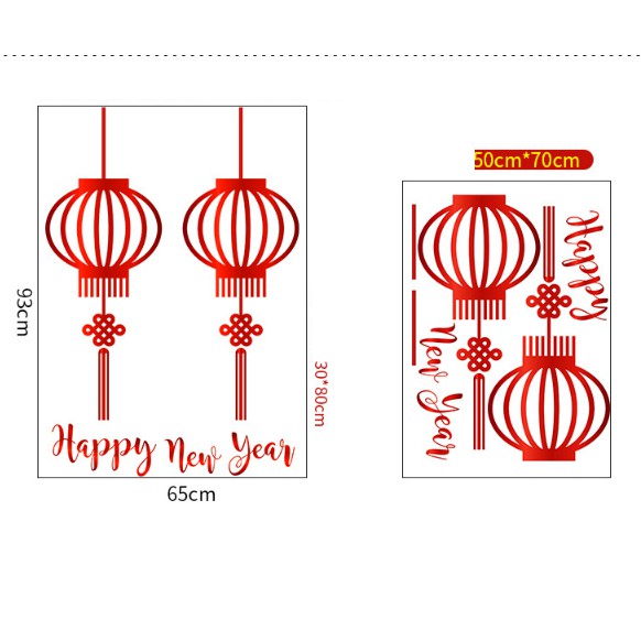 Decal trang trí Tết - Lồng Đèn Vàng Nhũ sắc nét ( ĐỎ - VÀNG NHŨ )