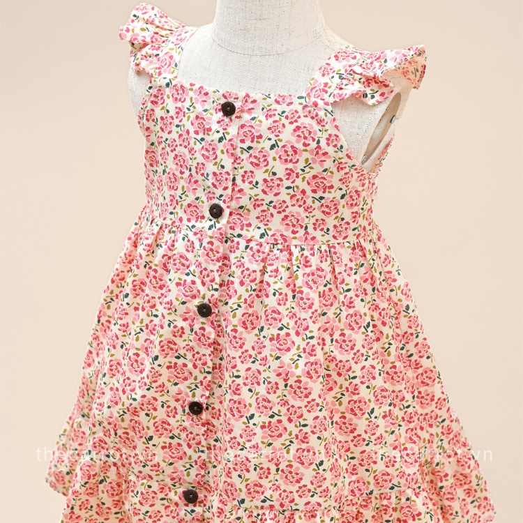 Váy 2 dây CARROT cho bé gái, cánh tiên họa tiết hoa hồng nhí, chất Thô cotton thoáng mát thấm hút mồ hôi