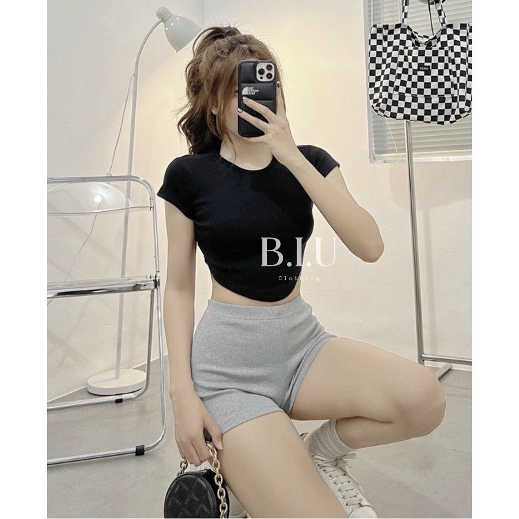 Áo croptop ôm tay ngắn cổ tròn áo vạt tam giác lai nhọn chất len tăm mềm BB0007 BIU Clothing