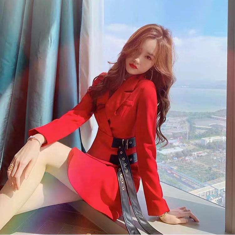 VÁY VEST ĐỎ VỚI CHI TIẾT DÂY BELT THẮT EO (V0878)