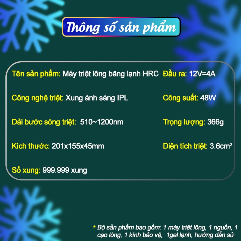 Máy triệt lông băng lạnh HRC, Triệt lông vĩnh viễn Sau 3 Tháng, Giảm 90% Lông Sau 1 Tháng Sử Dụng, BH [12T] QStore