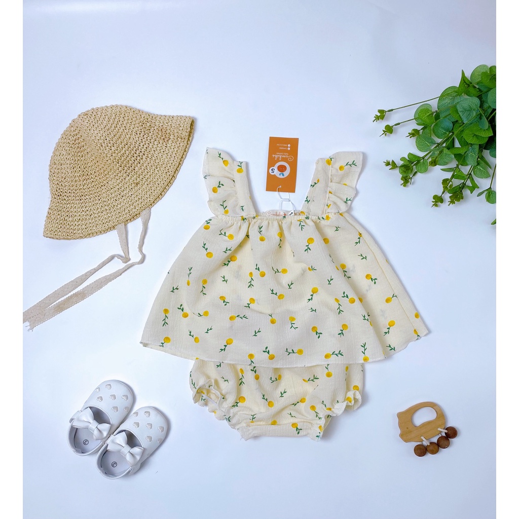 Set quần áo hoa nhí, Đồ bộ bé gái quần áo cánh tiên vải đũi- bộ cánh tiên bé gái xinh xắn cho bé hàng đẹp mã B03