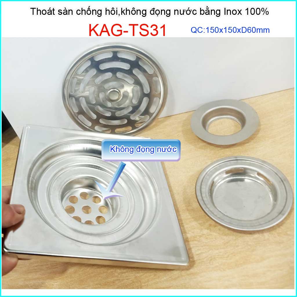 Phễu thoát sàn 15x15cm KAG-TS31 D60, ga thoát sàn nước giá tốt chống hôi tốt dùng ống D60