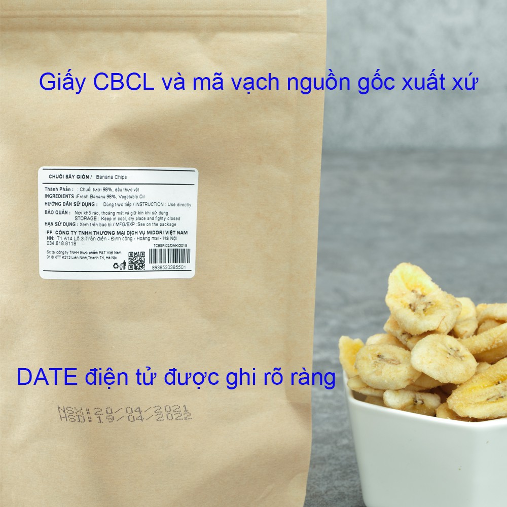 Chuối sấy giòn hàng xuất khẩu VIETGOURMET, không đường thơm ngọt tự nhiên, đặc sản Việt ăn vặt làm bánh 100g