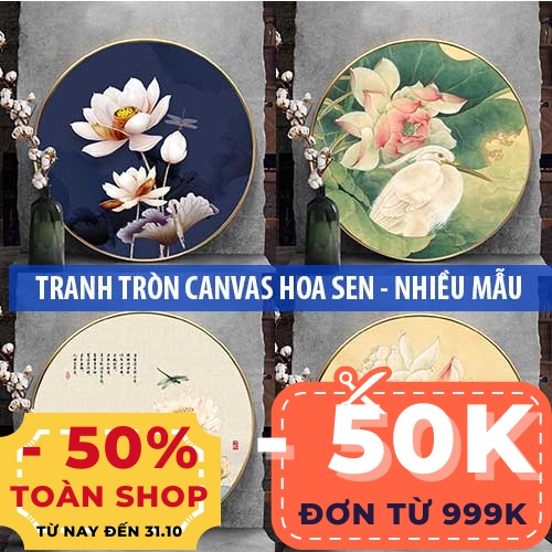 Tranh tráng gương tròn hoa sen nhiều mẫu treo tường đã bao gồm khung tặng kèm đinh treo siêu đẹp