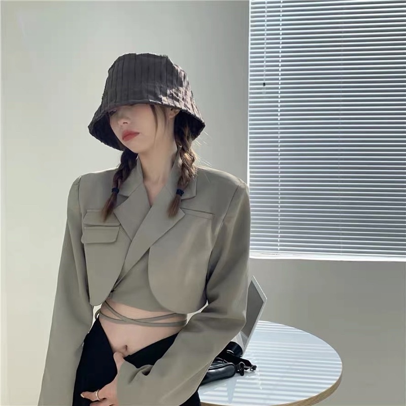 Áo khoác vest blazer croptop dài tay thắt dây eo