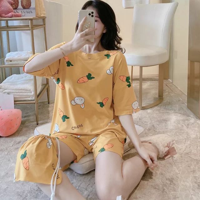 Bộ cotton mặc nhà kèm túi rút (chất đẹp)