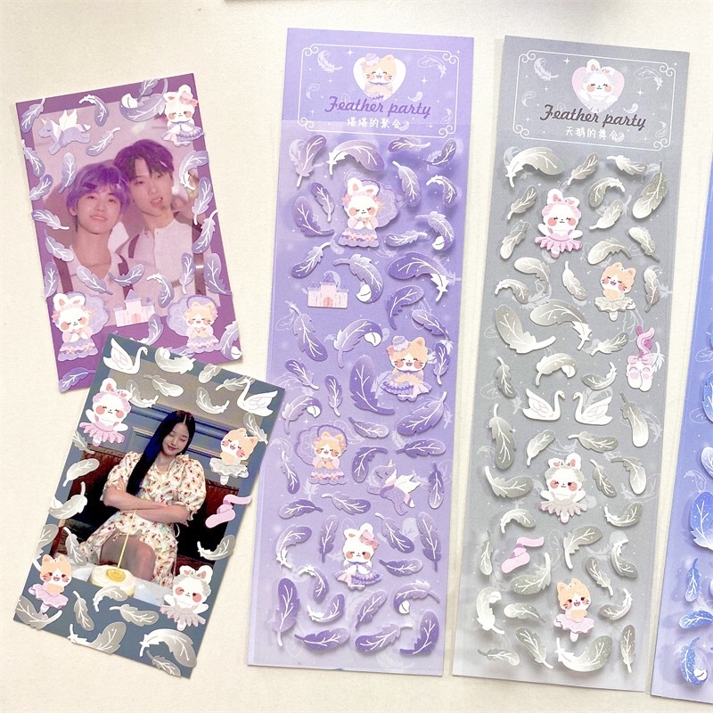 Sticker feather party_ hình dán trang trí top, card