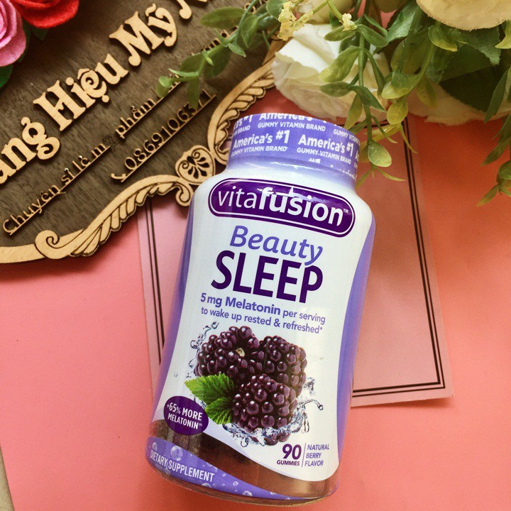 Sẵn Hàng Date 09/2022 - Kẹo Dẻo Hỗ Trợ Ngủ Ngon Vitafushion Beauty Sleep 90 Viên Vị Mâm Xôi