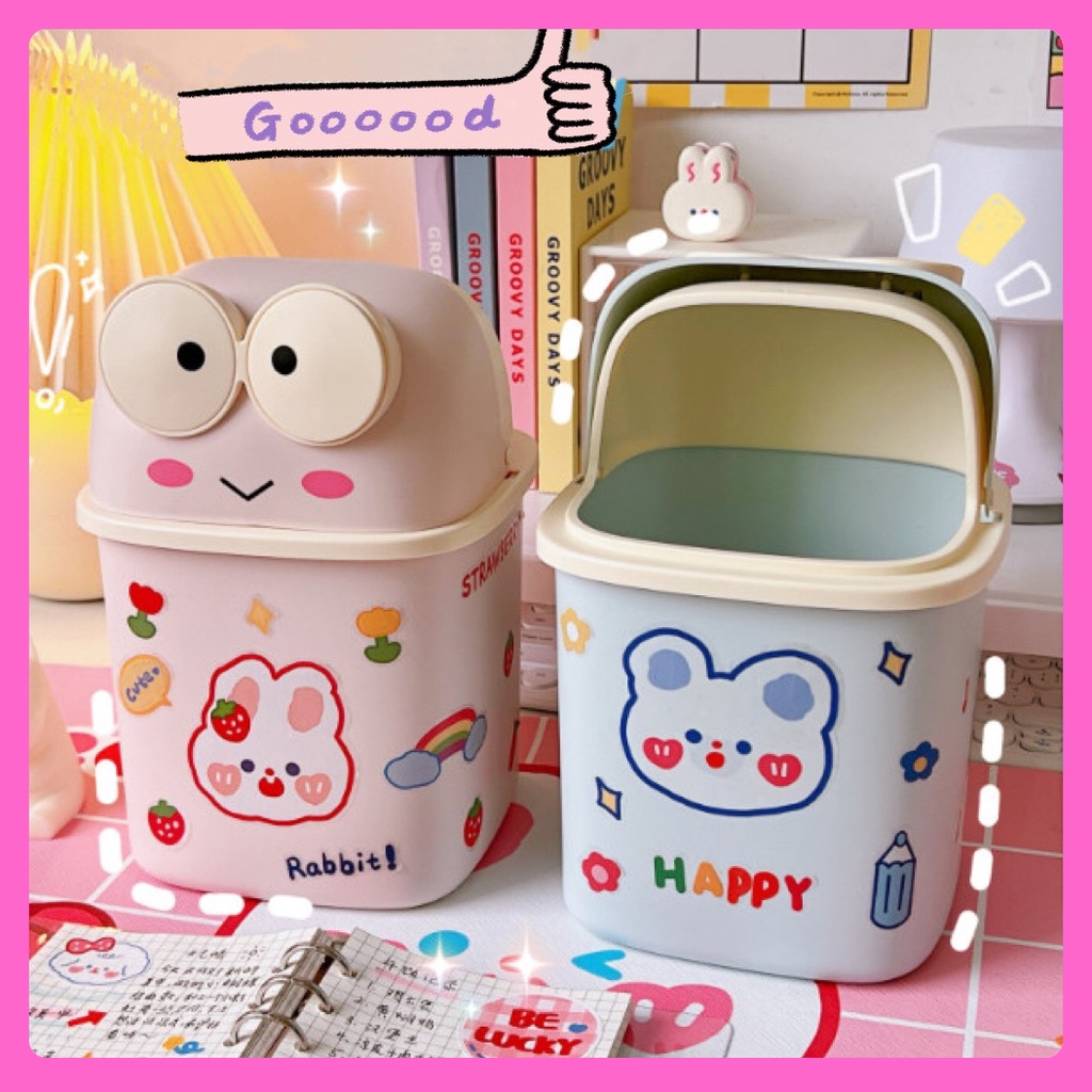 Thùng đựng rác size to, hộp đựng bút văn phòng phẩm hình con ếch để bàn có nắp đậy làm quà tặng bạn đẹp rẻ