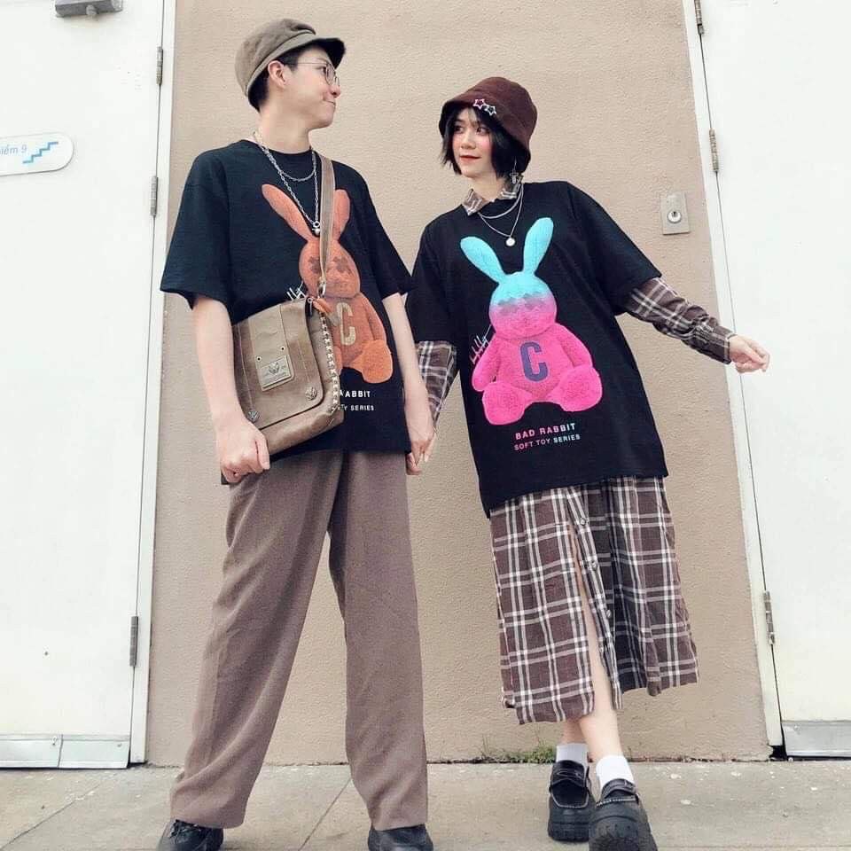 Áo Thun Tay Lỡ Unisex THỎ XANH HỒNG Make It Rain VN, Áo Phông Nam Nữ Form Rộng, có hình ảnh video thật A38