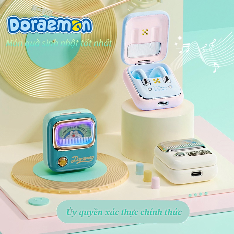 Tai Nghe Nhét Tai Không Dây Bluetooth TWS Hình Doraemon Phong Cách Retro