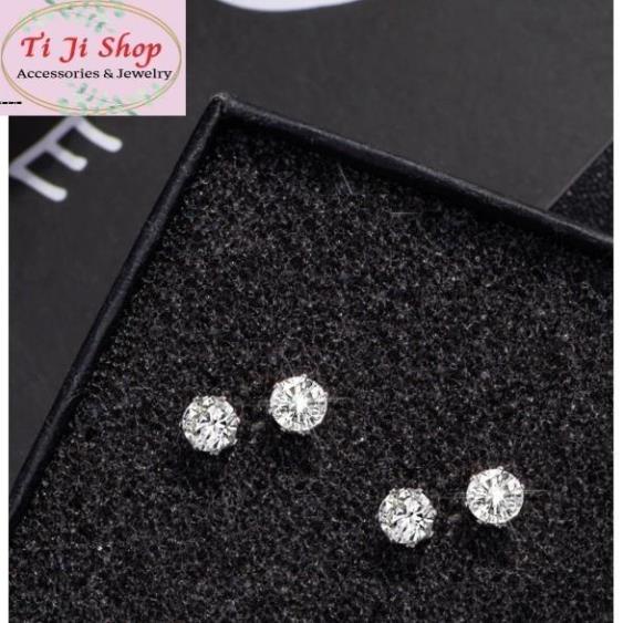 Bông tai nam nữ khuyên nụ đá trắng INOX không đen - 1 chiếc