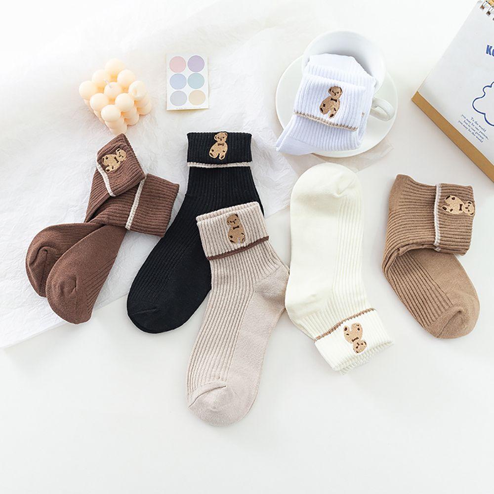 Vớ Kẻ Sọc Thêu Hình Gấu Dễ Thương Thoải Mái Cho Nữ