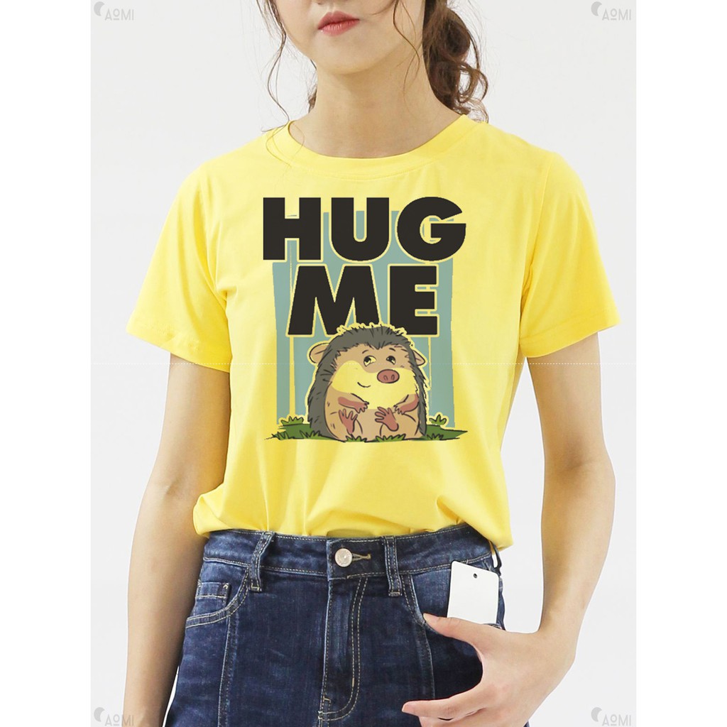 ÁO THUN NAM NỮ AT2436 HUG ME CUTE FORM CỔ TRÒN TAY NGẮN THỜI TRANG AOMI UNISEX PHONG CÁCH HÀN QUỐC