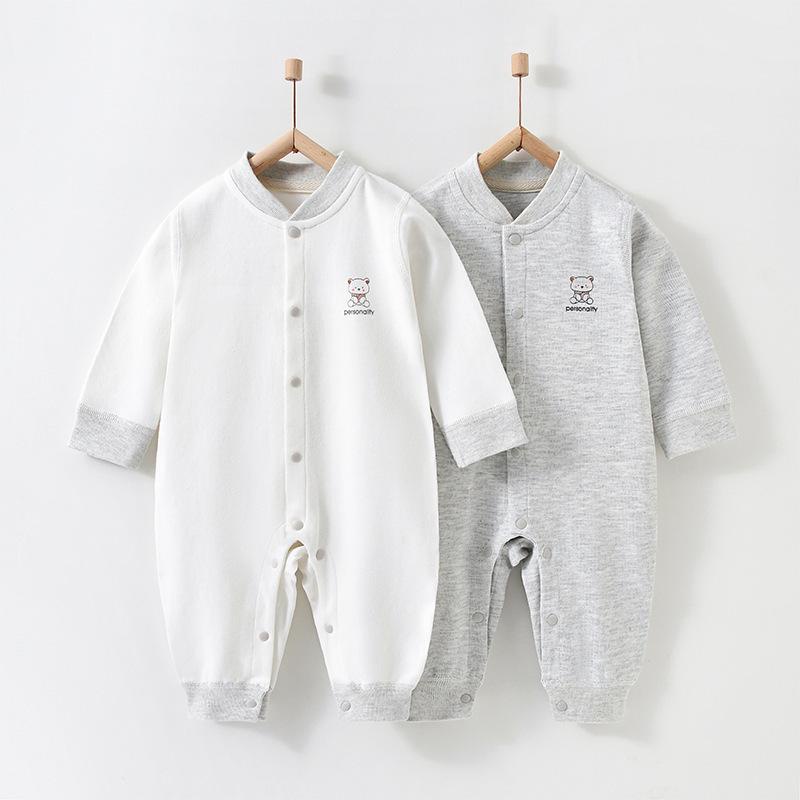 Bộ đồ ngủ liền thân tay dài bằng cotton nguyên chất dễ thương cho bé sơ sinh