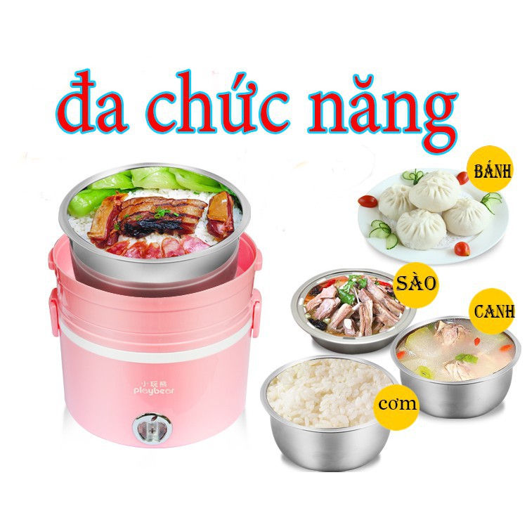 [ SALE SẬP SÀN ] Hộp cơm dùng điện inox 3 ngăn Playbear DFH-2019 Loại Tốt