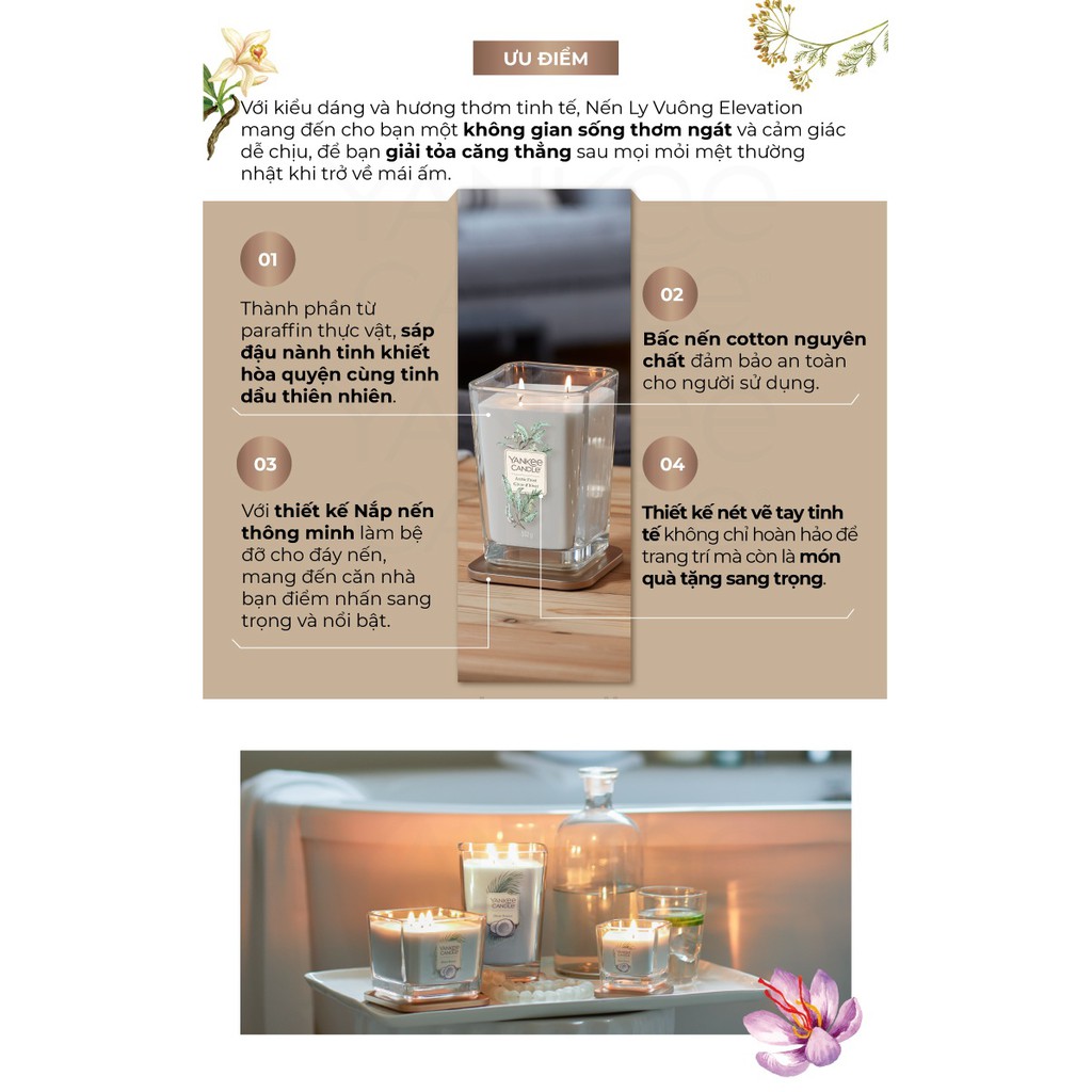 [Mã LIFEMALL991 giảm 10% đơn 99K] Nến ly vuông Elevation Yankee Candle size L - Velvet Woods (552g)