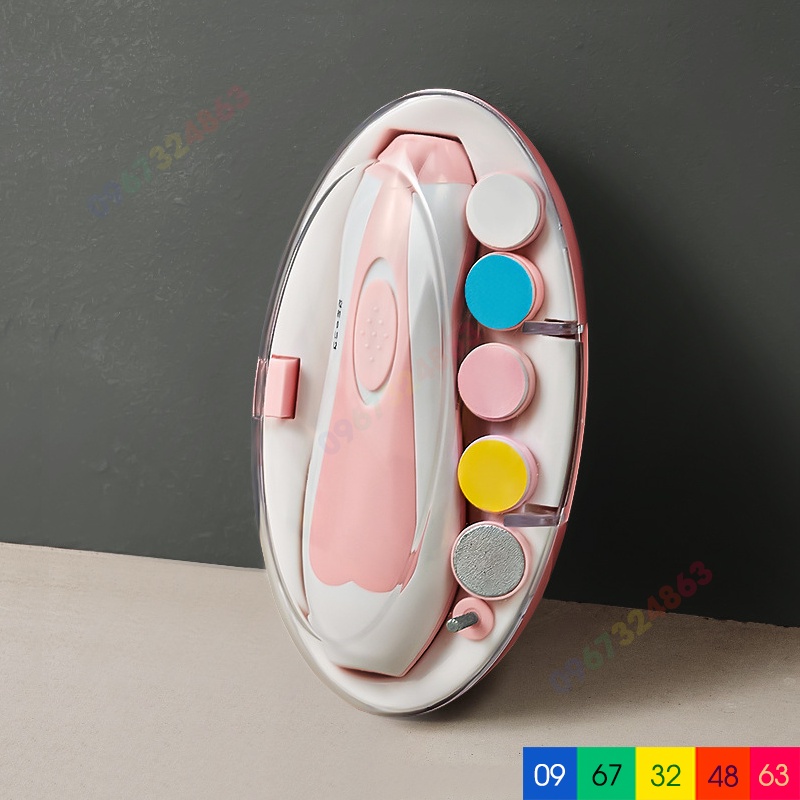 Máy mài móng, cắt móng tay chân cho bé chạy pin an toàn không gây tiếng ồn có 6 đầu thay dùng được cho cả gia đình