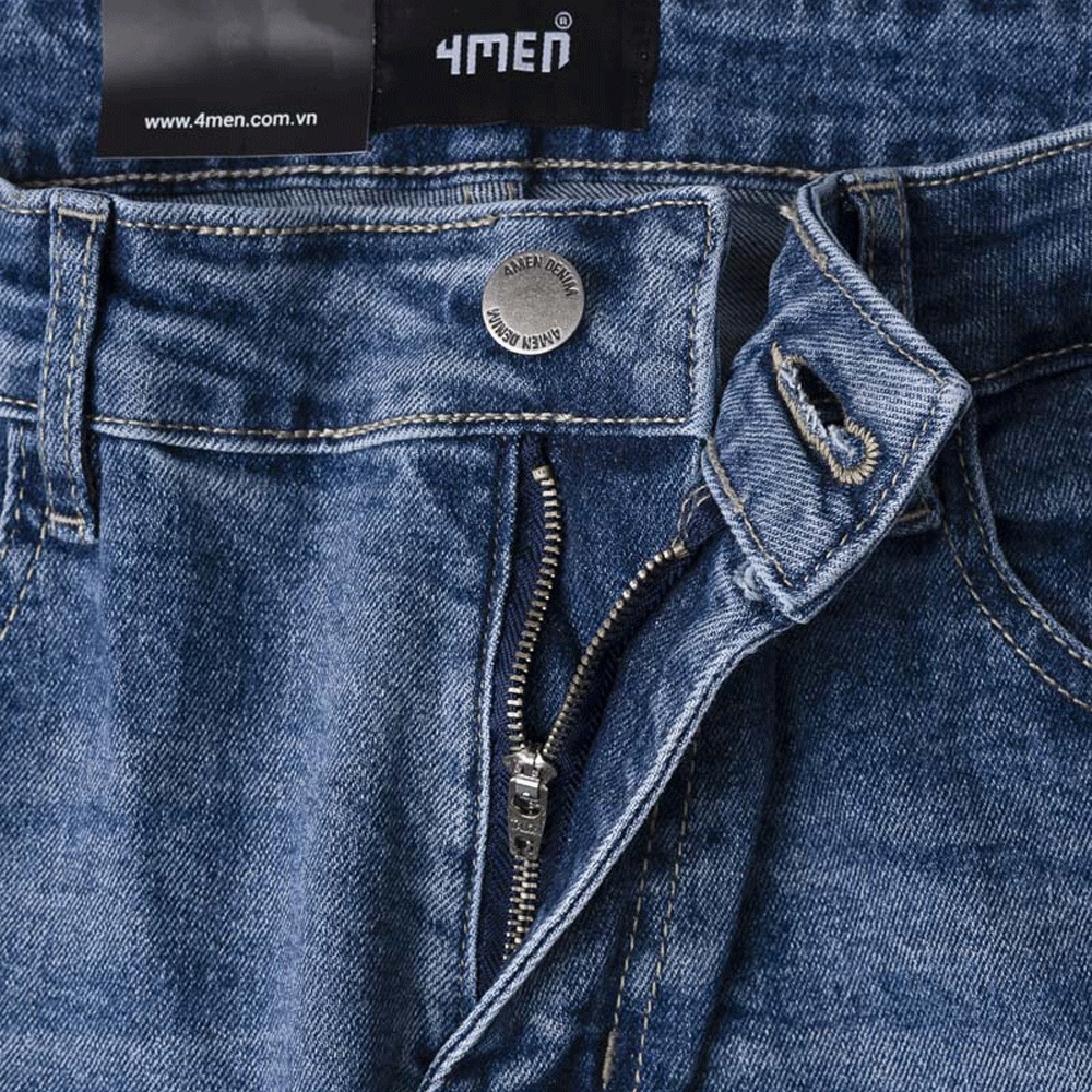 Quần Jeans Nam Regular Rách Light Blue 4MEN QJ061 thời trang, form dáng đẹp, ôm vừa phải, vải co giãn, mềm mạ, dày dặn