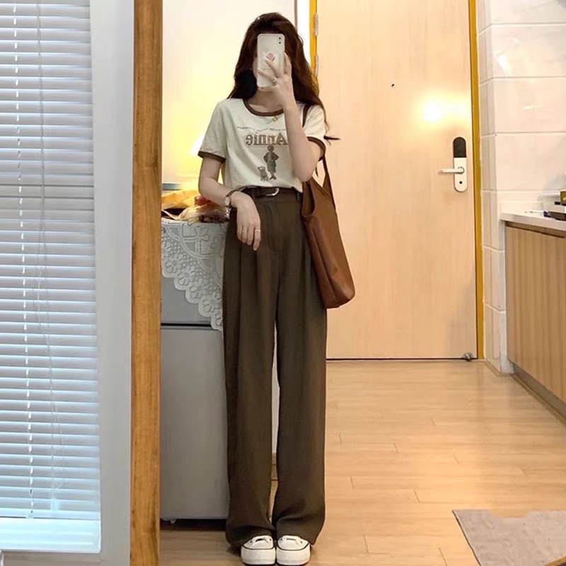 Quần Kaki Ống Rộng Nữ Meestore - Cullotes Màu Nâu Tây Dáng Suông Phong Cách Hàn Quôc