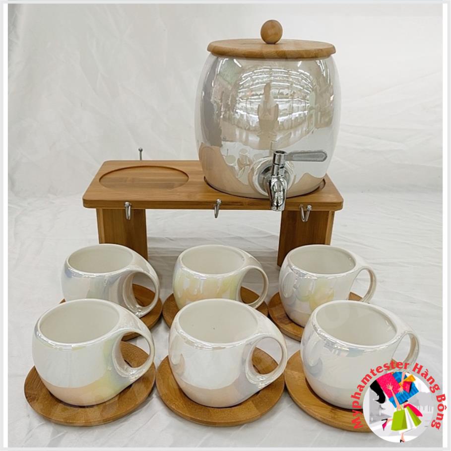 BỘ TRÀ BOM KÈM GIÁ TREO CỐC MÀU RẮNG ÁNH TRAI