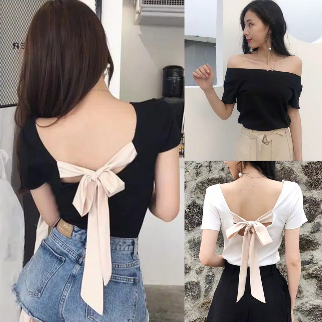 Áo Thun Hở Lưng Thắt Nơ Xinh Xắn Phong Cách Hàn Quốc A23-1235 (Xs-Xl)