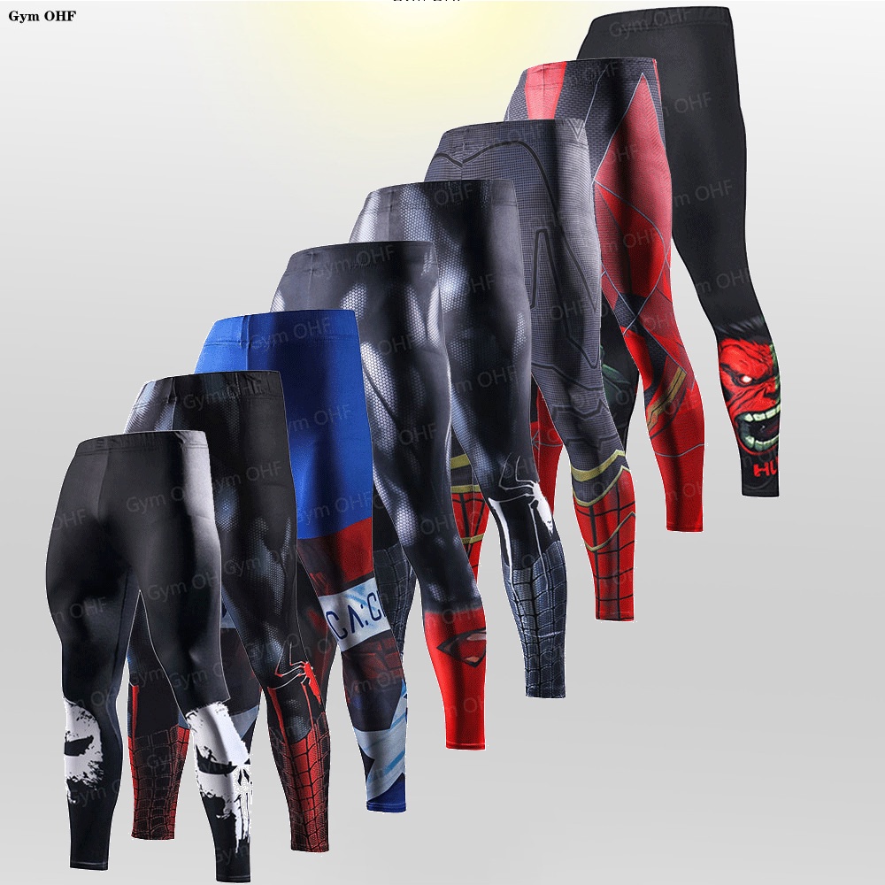 Gym OHF Quần Legging Thể Thao In Họa Tiết Marvel 3D Thời Trang Cho Nam