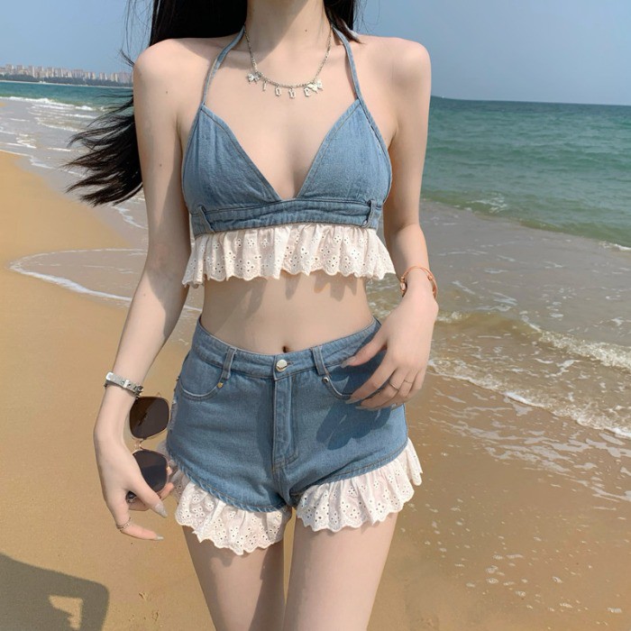 Set bộ đi biển bikini jeans độc lạ 💄order💄