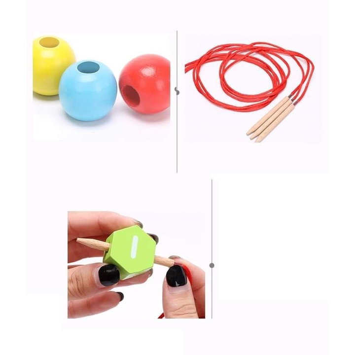 Xâu hạt gỗ 75 chi tiết giúp bé phát triển kỹ năng kiên nhẫn, làm quen với các con số bảng chứ cái, phép toán đơn giản