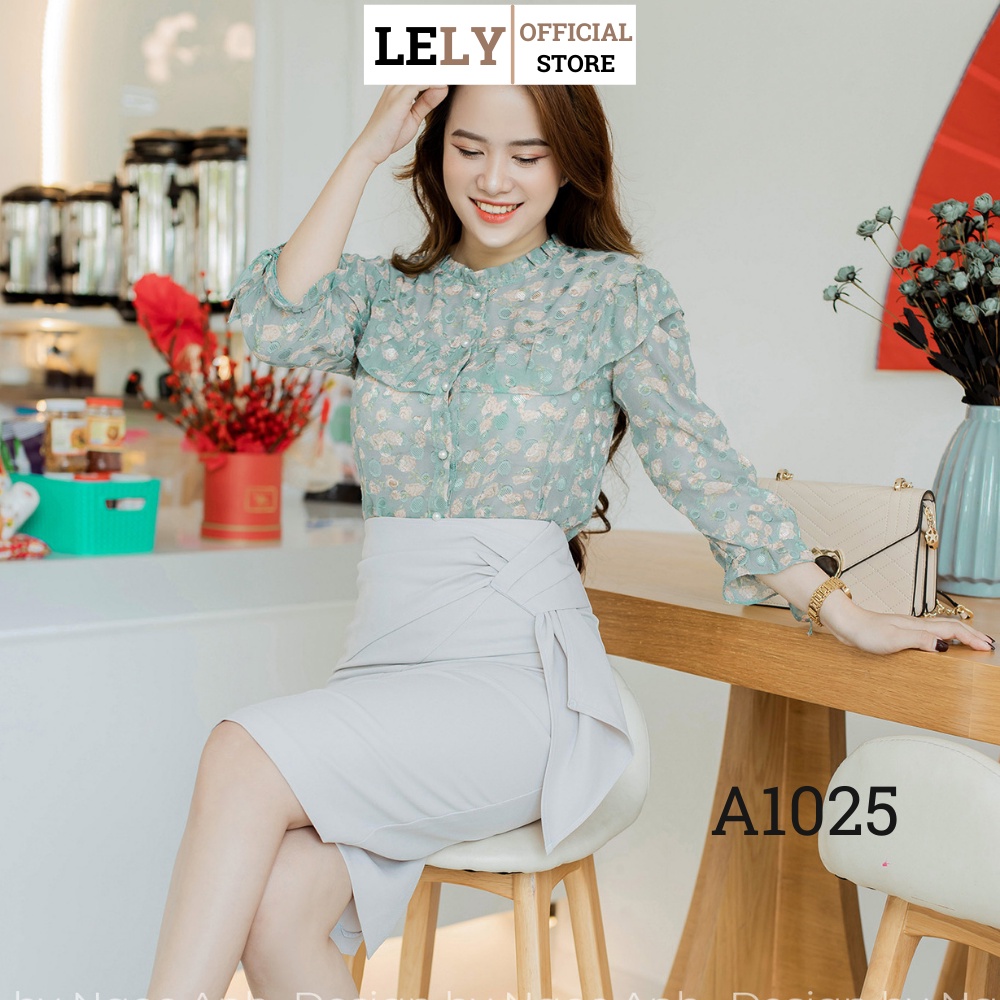 Áo sơ mi nữ Lely Fashion sơmi kiểu dài tay buộc nơ cao cấp chuẩn thời trang công sở đi học màu hoa trắng đẹp A1025