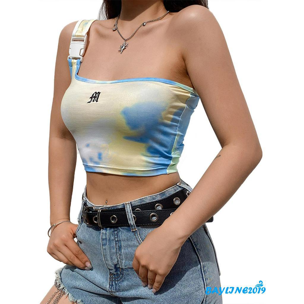 Áo crop top không tay thiết kế lệch vai quyến rũ thời trang cho nữ