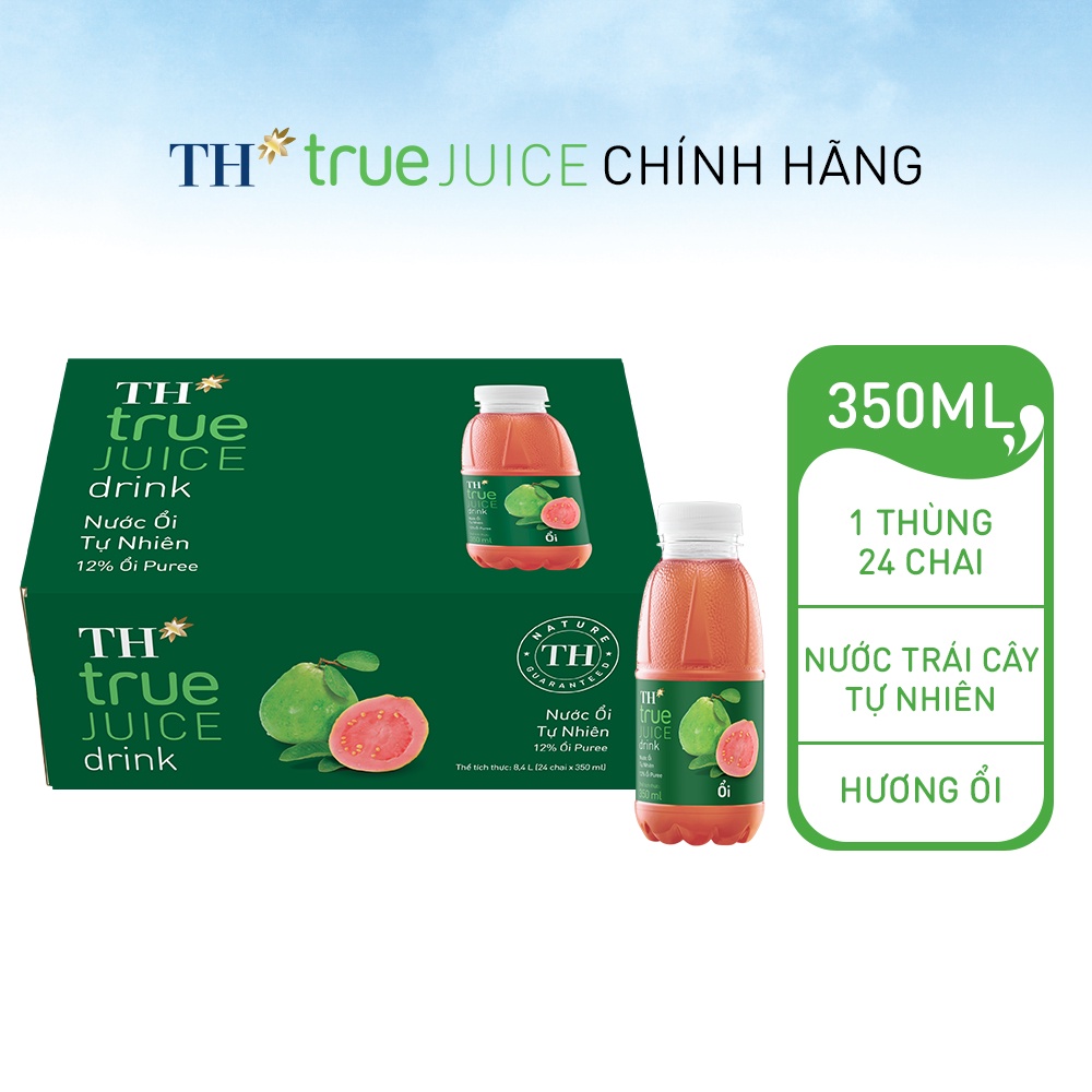 Thùng 24 chai nước trái cây ổi tự nhiên TH True Juice 350ml (350ml x 24)