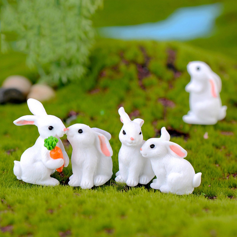 ❤LANSEL❤ Cute Resin Bunny Statue Mini Animal Craft Fairy Garden Miniature Rabbit Figurine Gift Easter Decoration White Hare Dollhouse Ornament Micro Landscape