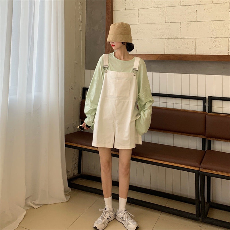 Bộ áo thun tay ngắn + quần yếm IELGY lưng cao dáng rộng cá tính thời trang cho nữ