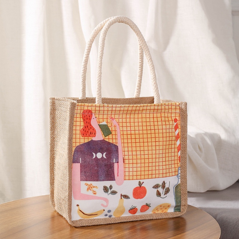 Túi cói vintage, túi vintage nữ cầm tay có khóa kéo thời trang họa tiết Nhật Bản đẹp giá rẻ TCC01